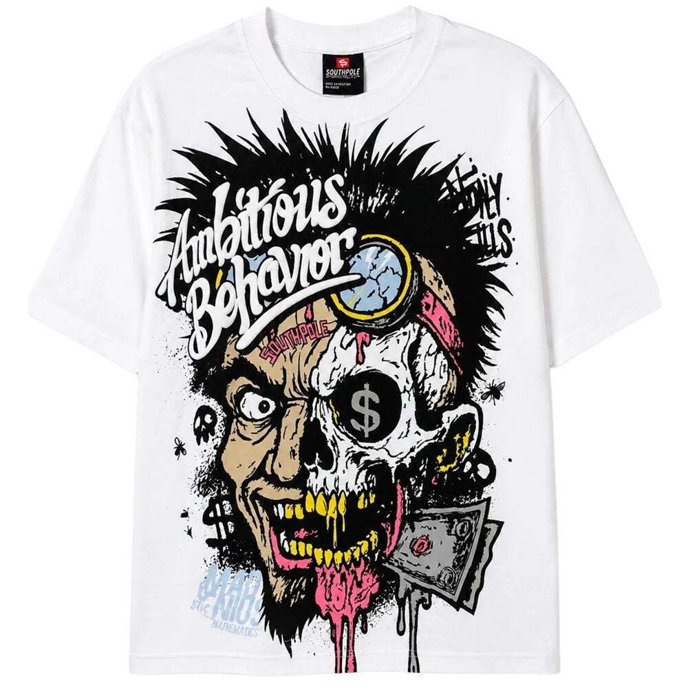 Southpole Men's T-Shirt Ambitious Behavior Premium Tee in White